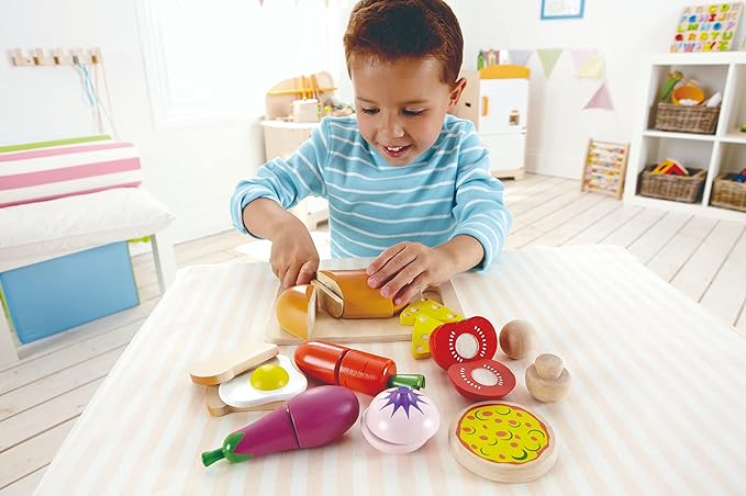Hape Chef’s Choice Wooden Play Food Basics Set | Wooden Pretend Play Food Set for Kids, Basic Play Velcro Cooking Ingredients and Accessories Set