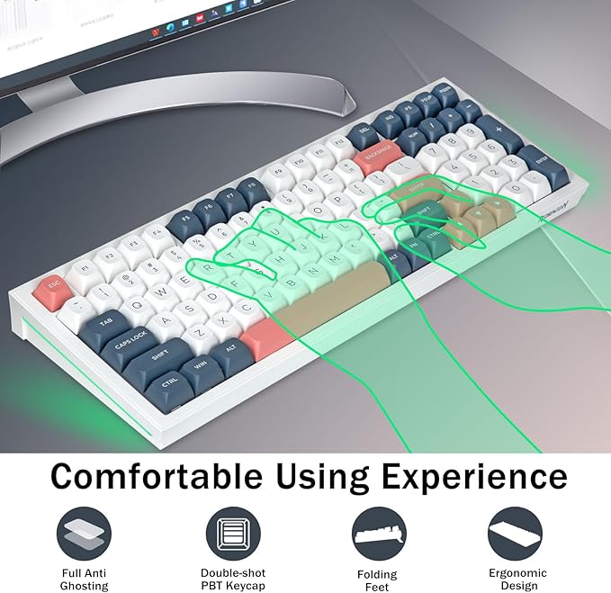 Redragon K723 Wireless Mechanical Gaming Keyboard Creamy, Bluetooth/2.4G/USB-C Wired, RGB Backlit, Hot Swappable Pre-lubed Linear Switches, Custom Gasket Structure for PC/Mac/PS/Xbox, White Blue