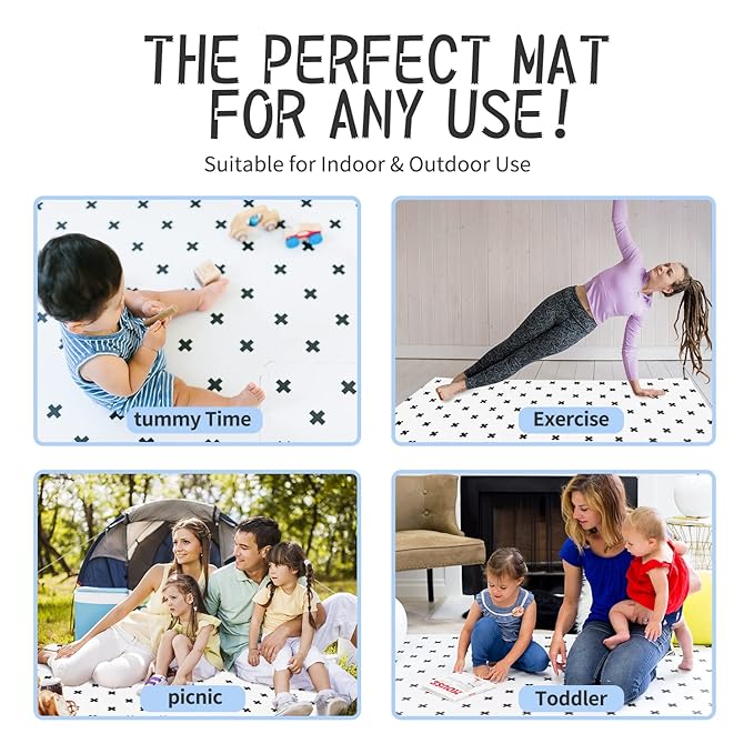 Yay Mats Stylish Extra Large Baby Play Mat. Soft, Thick, Non-Toxic Foam Covers 6 ft x 4 ft. Expandable Tiles with Edges Infants and Kids Playmat Tummy Time Mat (Brooklyn Cross White)