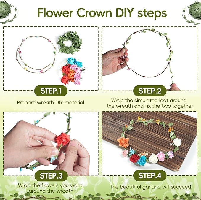 EggSun Flower Crown Making Kit for Girls Kids Gift Women Tea Party Craft Bracelet DIY Fancy Flower Crown Kit Kids Birthday Gift Floral Hair Arts & Crafts Easter Gift for Ages 5 6 7 12 Year Old Girls