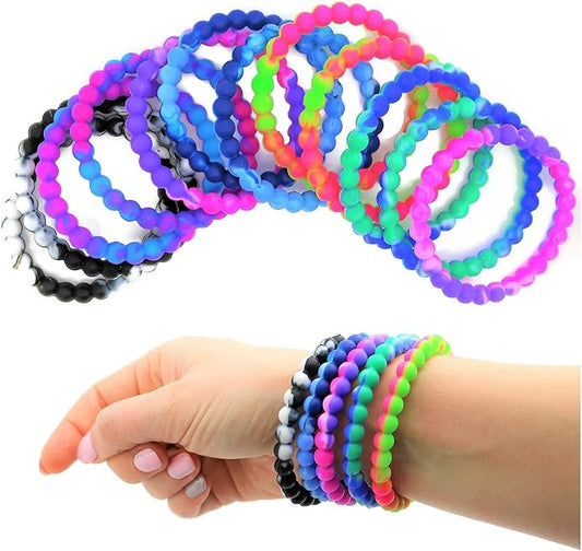 Colorful Tie Dye Bead Rubber Bracelets (Pack) 8". Great Kids and Small Adults. Perfect for party Favors, Carnival Prizes, Goodie bags, Fundraisers, Giveaways, etc.
