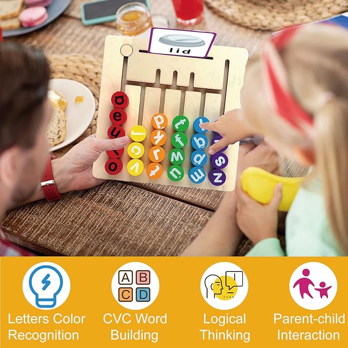 Wooden CVC Word Spelling Games, Matching Letter Games Phonics Board Flashcards Alphabet Puzzle, Preschool Learning Activities Montessori Educational Toys Gifts for Ages 3 4 5 6 Kids Toddlers