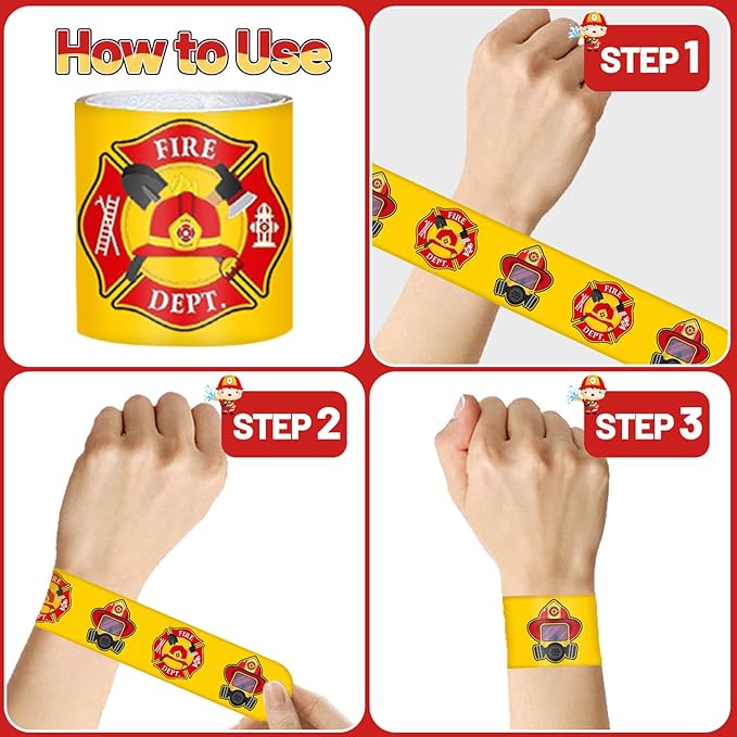48 PCS Fire Truck Slap Bracelets Party Favors Firefighter Wristbands Bracelets Goodie Bag Fillers for Fire Truck Birthday Decorations Supplies for Class Reward Prizes Gift for Kids Party Favors