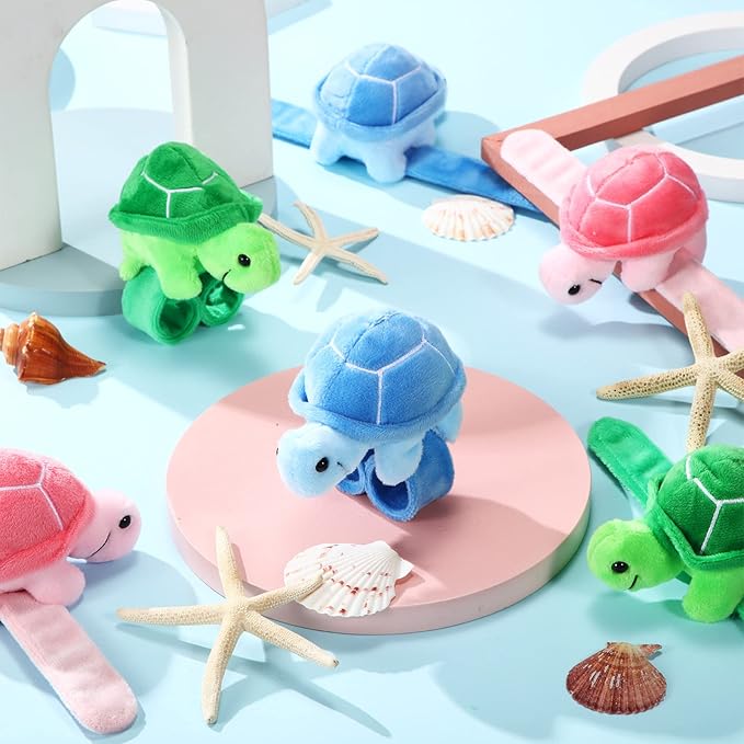 Lenwen 15 Pcs Stuffed Turtle Slap Bracelets Bulk Adorable Plush Turtle Stuffed Animals Slap Bracelets for Birthday Sea Party Favors Decor Goodie Bag Stuffers(Cute)