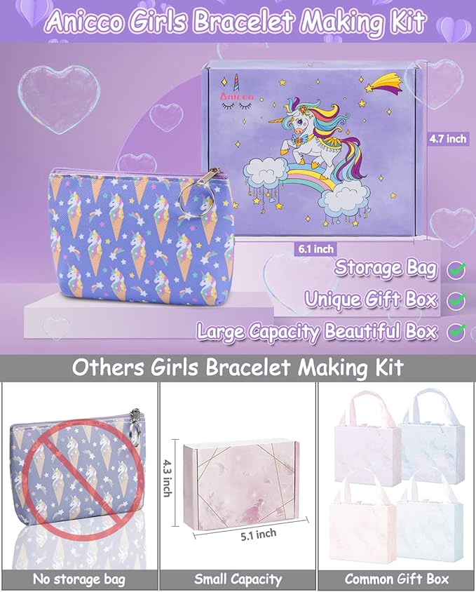 Anicco Jewelry Making Kit for Girls Age 8-12, with Pendant Charms, Bracelets and Necklace for DIY Crafts and Gifts