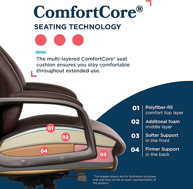 La-Z-Boy Nova Vegan Leather Modern Executive Ergonomic Design Office Chair, Memory Foam Thick Contoured Seat Back with Patented Lumbar Support Technology, Soft to Medium Sit Comfort, Brown