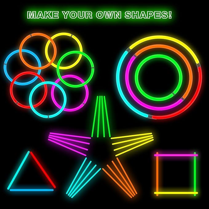 Glow Sticks Bulk - Ultra Bright 50 Party Pack with Connectors for Christmas, Neon Birthday and Holidays - Multicolor 8" Glow Sticks Necklaces Bracelet