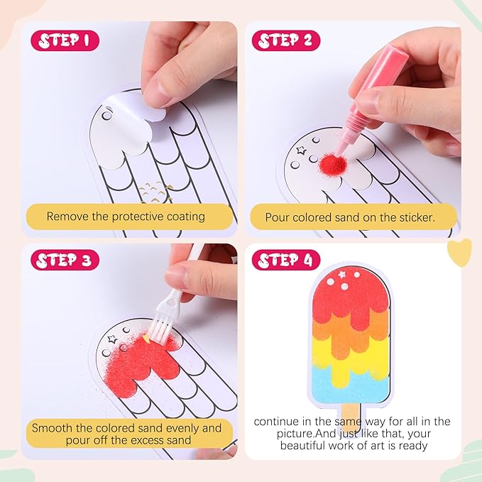 30 Sets Sand Art Kit Crafts for Kids 30 Sand Art Pictures with 23 Colored Sands DIY Sweet Treat Craft Sand Paintings with Brushes for Children DIY Arts Educational Learning Activity