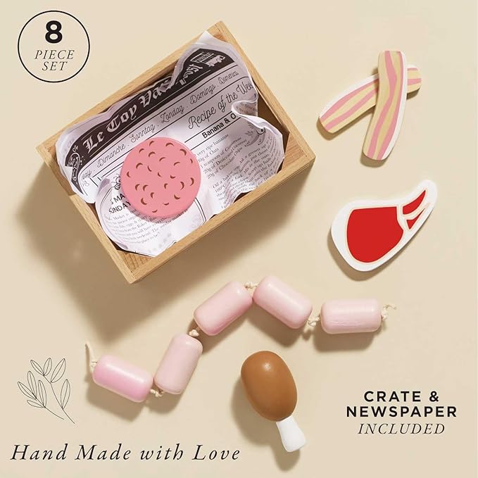 Le Toy Van - Educational Pretend Play Toy Food | Wooden Honeybee Market Meat Crate | Supermarket Pretend Play Shop Food