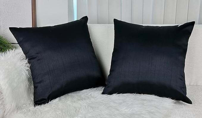 Aiking Home 24x24 Inches Faux Silk Square European Shams, Zipper Closure, Black (Set of 2)