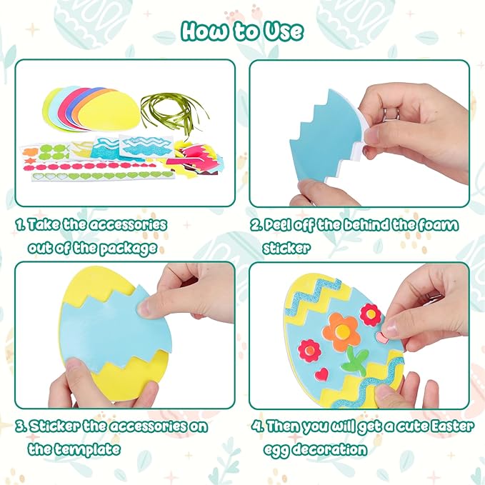 Fennoral 12 Pack Easter Egg Craft Kit for Kids Make You Own Egg Foam Stickers Ornament DIY Easter Arts and Crafts for Easter Art Activites Home School Easter Decoration