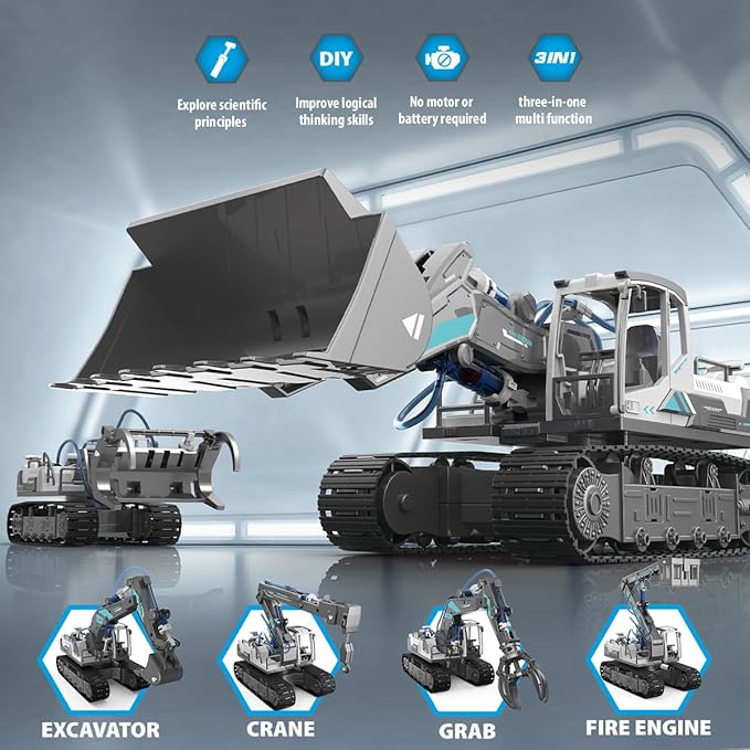 6-in-1 Educational Building Science Experiment Set - Hydraulic Powered Robot Kit Toys for Kids| STEM Toys for Boys Age 8-12,13,14,15, The Best Gifts for Kids Boys Girls