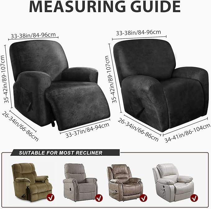 Leather Look Oversize Recliner Chair Covers, Thick 4 Pieces Lazy Boy Recliner Covers for Recliner Chair, Leather Cover for Recliner Slipcovers for Pets Kids(X-Large, Dark Grey)