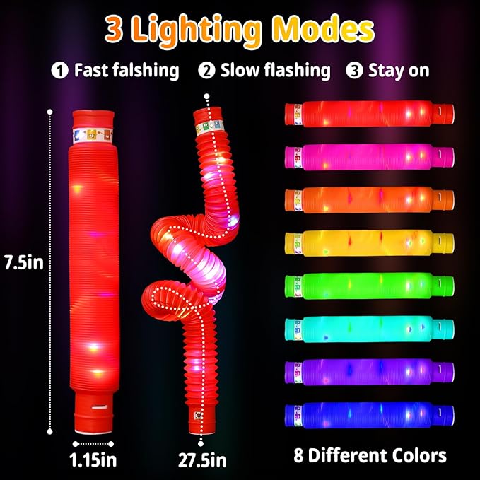 Glow Sticks Halloween Party Favors for Kids - 24 Pcs Light Up Pop Tubes Halloween Toys Glow in the Dark Party Supplies Halloween Gifts for Kids Goodie Bag Fillers, Christmas Stocking Stuffers for Kids