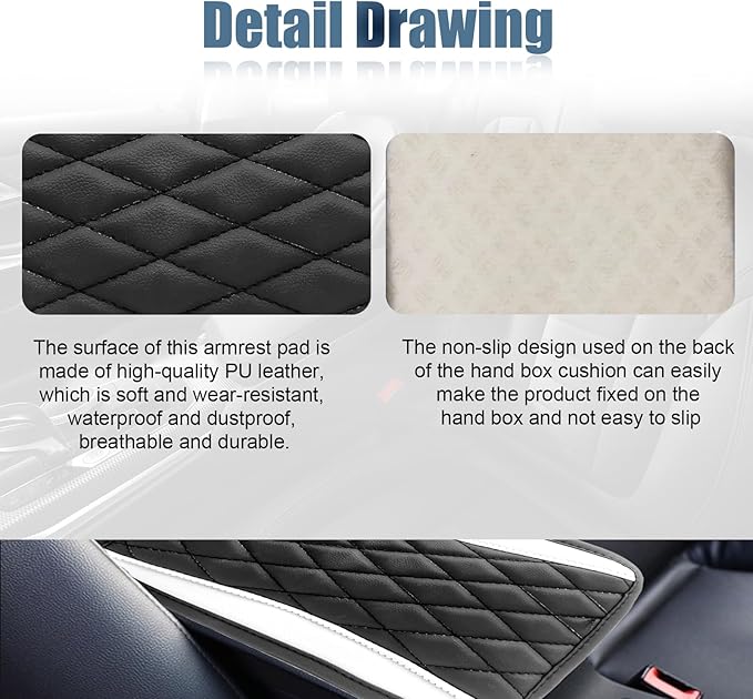 Car Center Console Cover, Universal Leather Waterproof Armrest Seat Box Cover Protector, Comfortable Car Decor Accessories Fit for Most Cars, Vehicles, SUVs-White