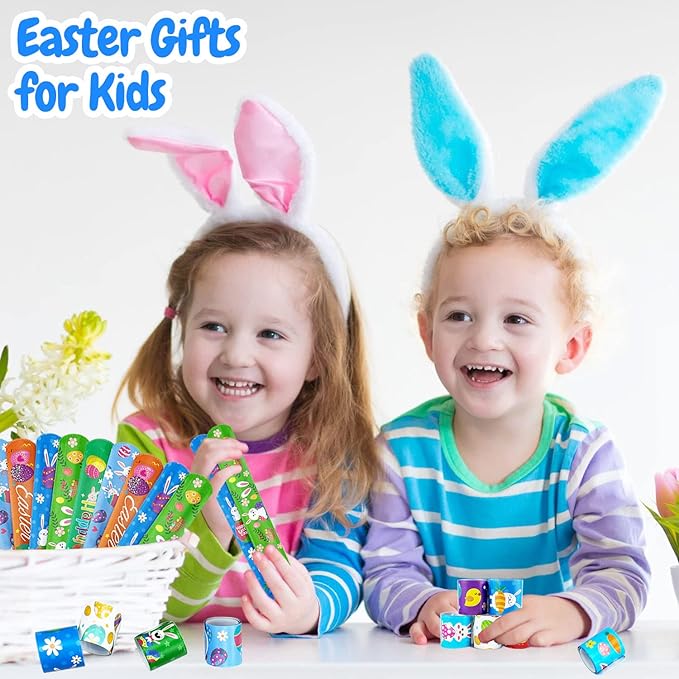54Pcs Easter Slap Bracelets, Easter Basket Stuffers, Easter Egg Fillers Gifts, Easter Egg Hunt Event, Party Favors , Classroom Prizes for Kids Teens Toddler, School Supplies
