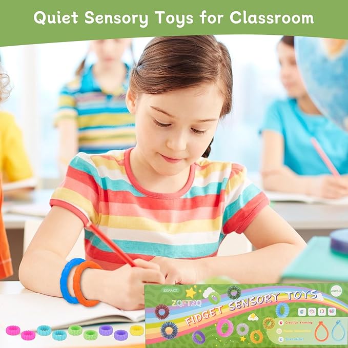 22Pcs Fidget Sensory Toys with Fidget Rings - for Anxiety Fidget Toys Bracelet for Kids Calming Sensory Toys for Kids With Autism Quiet Anxiety Relief Calm Down Fidgets Toys for Classroom Party Favors