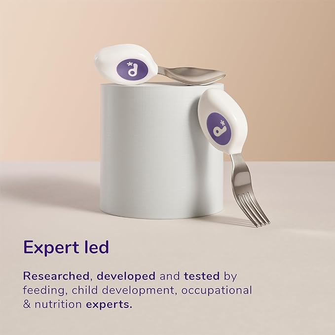 doddl Toddler Utensils, Ergonomic Fork and Spoon Set for Self Feeding, Stainless Steel Silverware for 1-3 Year Olds, BPA Free, Dishwasher Safe (Aqua)