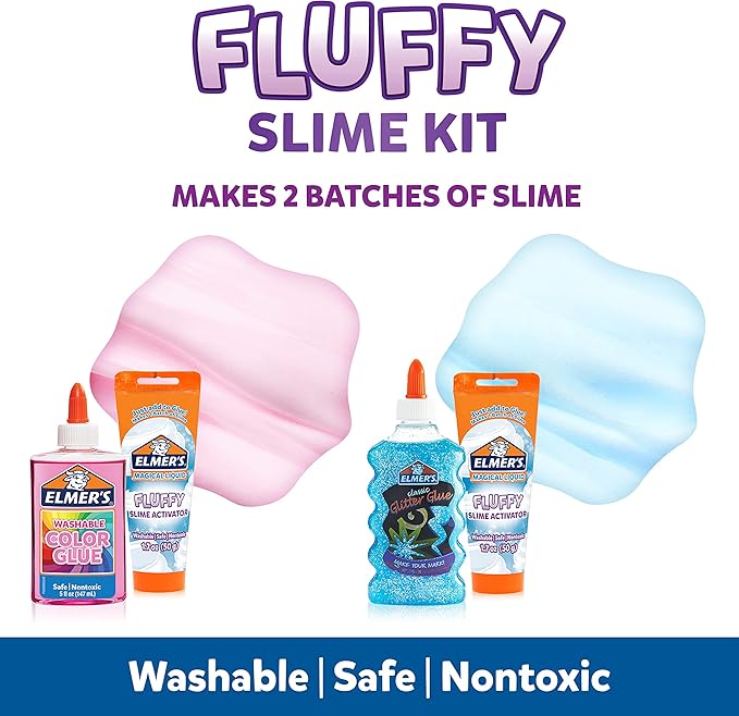 Elmer’s Fluffy Slime Kit, Includes Elmer’s Translucent Color Glue, Elmer’s Glitter Glue, Elmer’s Fluffy Slime Activator, 4 Count