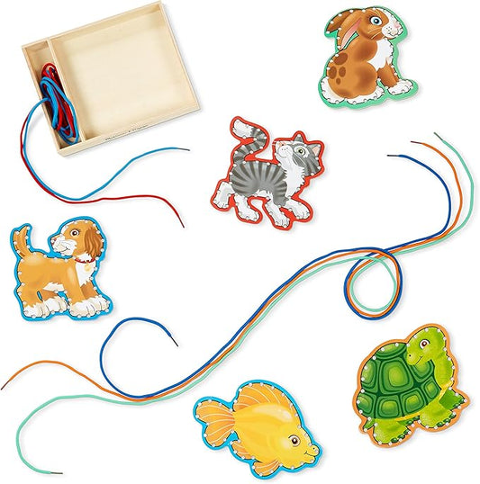 Melissa & Doug Lace and Trace Activity Set: Pets - 5 Wooden Panels and 5 Matching Laces - Lacing Toys For Toddlers, Fine Motor Skills Threading Cards For Preschoolers And Kids Ages 3+