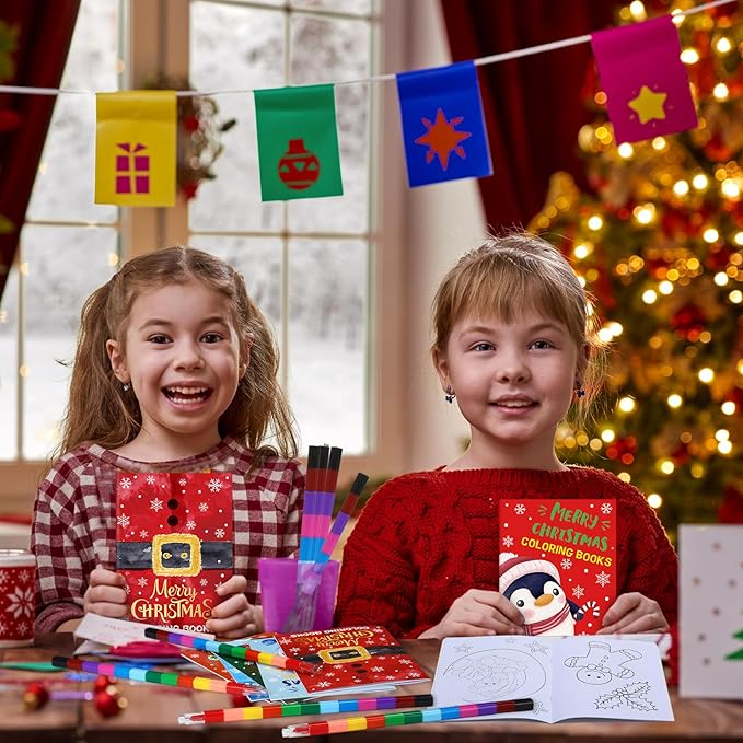 Funrous 24 Pcs Christmas Coloring Book for Kids Bulk with 24 Crayons, Christmas Activity Books with Marker Xmas Stocking Goodie Bag Stuffers for Holiday Students Classroom Gifts Party Favors (Lovely)