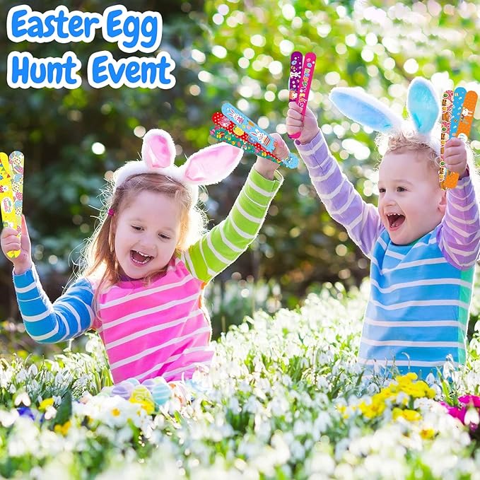 54Pcs Easter Slap Bracelets, Easter Basket Stuffers, Easter Egg Fillers Gifts, Easter Egg Hunt Event, Party Favors , Classroom Prizes for Kids Teens Toddler, School Supplies
