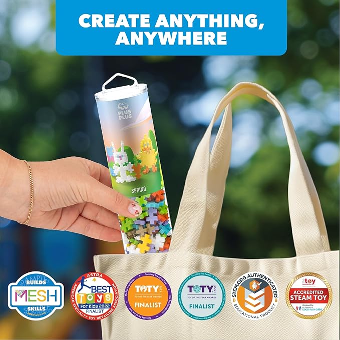 PLUS PLUS 240 Piece Interlocking Building Blocks for Kids, Open Ended Connecting Toys, STEM Bin Classroom Mini Manipulatives - Easter Mix Play Tube