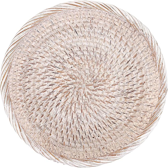 Hipiwe Small Key Basket Bowl for Entryway 7.6" Round Woven Wicker Basket Fruit Serving Tray Woven Basket Wall Decor Rattan Organizer Basket for Keys, Wallet,Whitewash