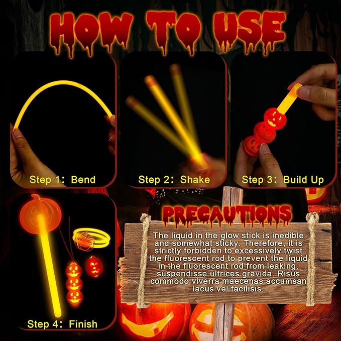 Lewtemi 64 Pcs Pumpkin Halloween Glow Sticks Set Include Bracelet Necklace Ring Wand Glow in the Dark Party Supplies Decorations Halloween Party Favors Goodie Bag Fillers Gifts for Kids Adults