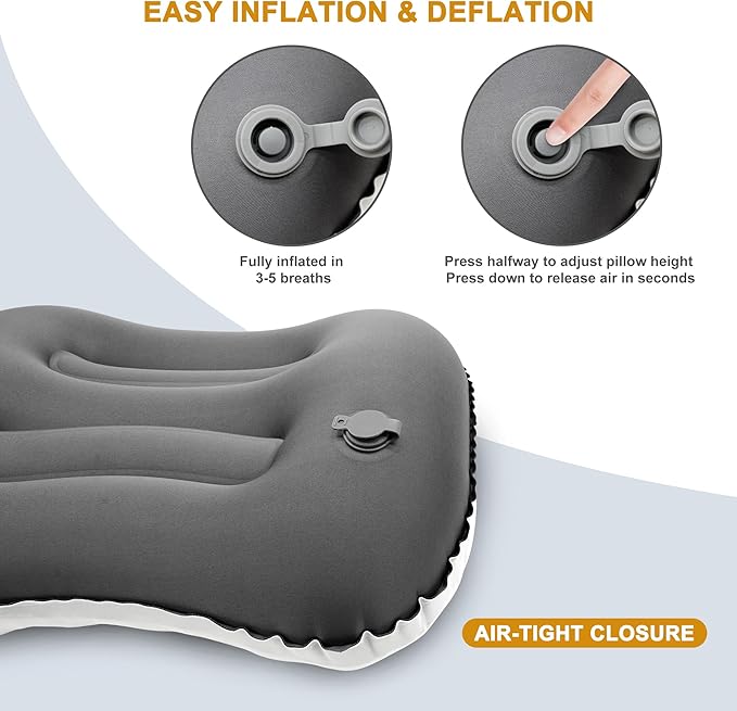 BreezCamp Camping Pillow with Soft Cover, Lightweight Inflatable Pillow for Neck Lumbar Support,Upgrade Backpacking Pillow,Washable Travel Air Pillows for Hiking, Backpacking, Airplane, Beach, White