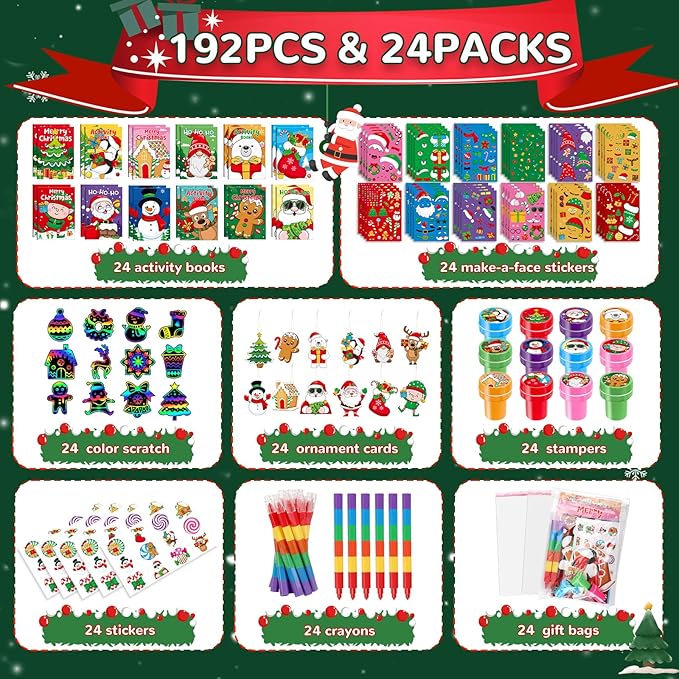 BenLouis Christmas Party Favors for Kids Christmas Classroom Gifts Prize Stockings Filler Coloring Books Bulk for Students Crafts Xmas Holiday School Goodie Bag Stuffer（24Set Gingerbread）