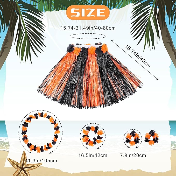 Fortuning's JDS Girl's Hawaiian Hula Grass Skirt for Luau Party Kids Flowers Outfits for Luau Tropical Beach Party Decor