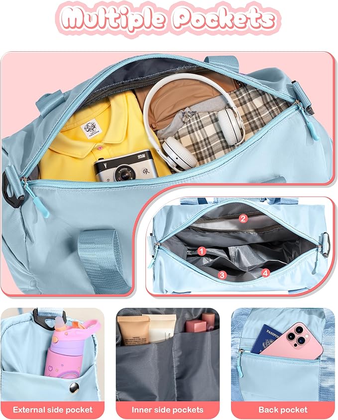 Gifts for Girls-Girl Gym Bag with Shoe Compartment, Kid Personalized Weekender Overnight Bags, Initial Travel Tote with Makeup Pouch, Gift Ideas for Niece Sister (Letter W)