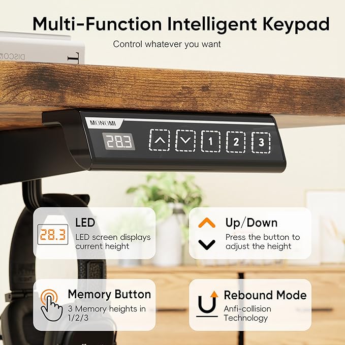 Monomi Electric Standing Desk, 79 x 31.5 inches Height Adjustable, Ergonomic Home Office Sit Stand Up Desk with Memory Preset Controller (Rustic Brown Top/Black Frame)