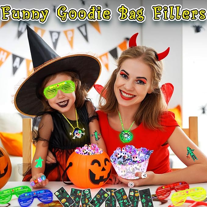 36Pack Halloween Party Favors for Kids, Light Up Halloween Toys Bulk for Trick Or Treat, Led Rings Glasses Necklaces Bracelets, Halloween Goodie Bag Fillers Stuffers, Glow in The Dark Party Supplies