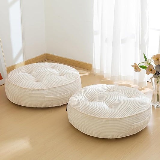 6" Washable Floor Pillow Cushion for Adults, Meditation Cushion Pillow, Large Round Floor Sitting, Removable Tufted Corduroy Cover, for Tatami Living Room or Yoga, 22x22 Inch, 2Pack, Machine Washable