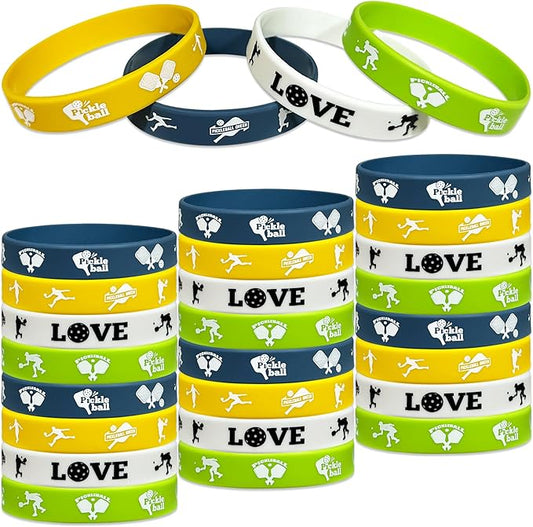 FSHANEE Pickleball Rubber Bracelets Pickleball Party Supplies Pickleball Silicone Wristbands Pickleball Party Gift Bag Fillers Goodie Bag Stuff, Set of 24 Counts