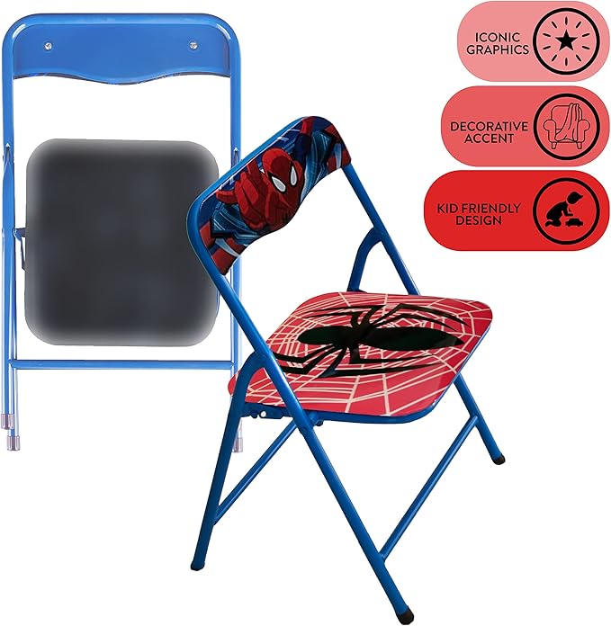 Idea Nuova Marvel Spiderman 3 Piece Children's Activity Square Table and Chair Set, Ages 3+ (NN201039)