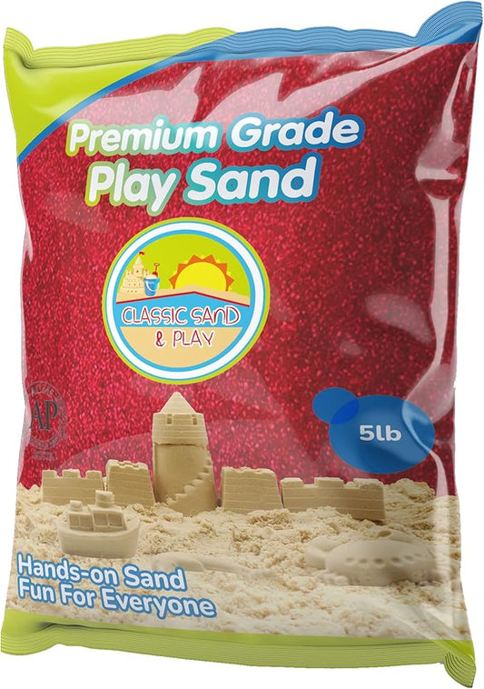 Classic Sand and Play Red Colored Play Sand, 5 lb. Bag, Natural and Non-Toxic, Fun Wet and Dry Indoor and Outdoor, Sandbox, Therapy, and Table Use, Building, Stimulate Sensory Needs