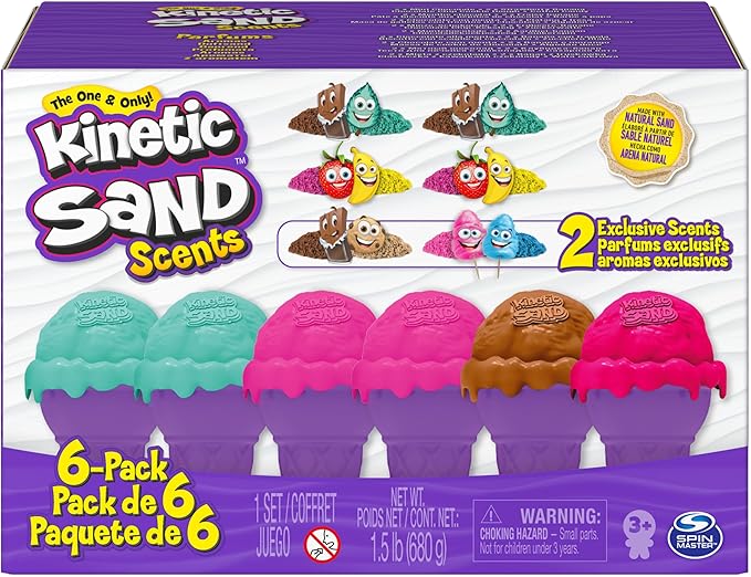 Kinetic Sand Scents, Ice Cream Cone Container, 6-Pack with 24oz of All-Natural Scented Play Sand (Amazon Exclusive), Sensory Toys for Ages 3 and up