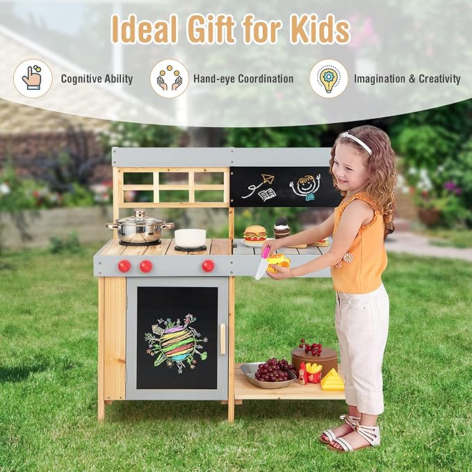 HONEY JOY Mud Kitchen, Wooden Outdoor Play Kitchen for Toddlers, Removable Sink, Chalkboard, Kids Kitchen Playset, Mud Table, Pretend Play Mud Kitchen for Kids Outdoor, Gift for Boys Girls