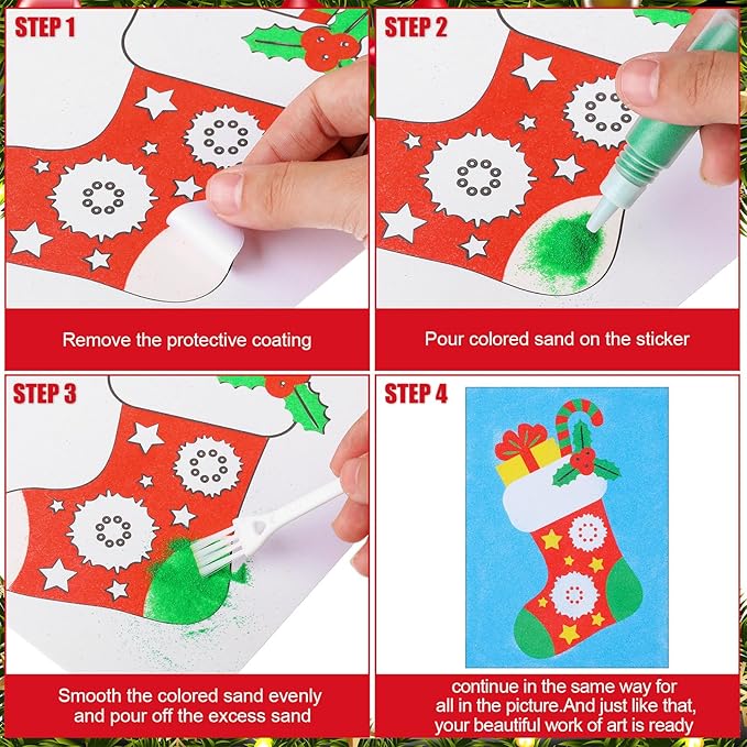 30 Sets Christmas Sand Art Kits for Kids DIY Christmas Craft Sand Painting Colored Sand Art Painting Cards Set for Children DIY Arts Activities Xmas Gift Christmas Theme Party Supplies