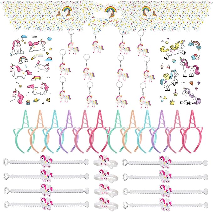 84PCS Unicorn Party Favors for Kids Girls, Unicorn Party Supplies Birthday Decorations w/Unicorn Mask, Headband, Bracelet, Keychain, Tattoos, Colorful