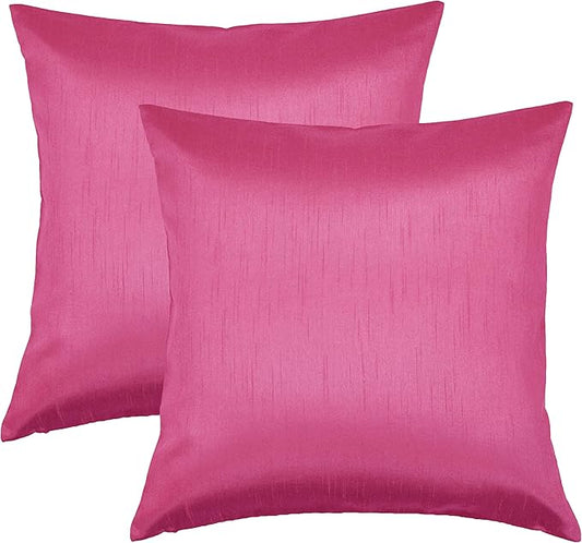 Aiking Home 26x26 Inches Faux Silk Square European Shams, Zipper Closure, Hot Pink (Set of 2)