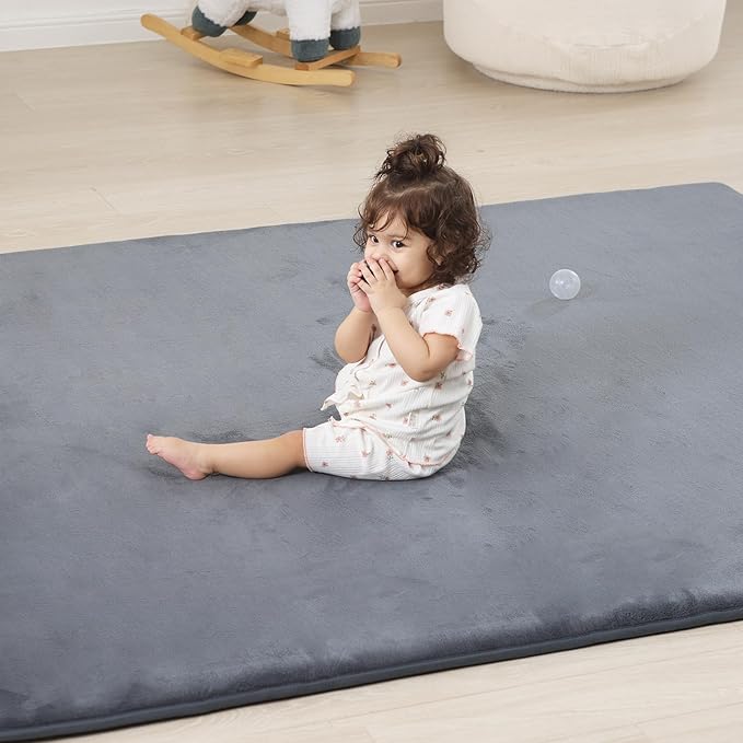 1.3" Thick Baby Floor Play Mat 59x71, Basic Padded Foam Mat for Tummy Time Crawling, Non Slip Cushioned for Babies Toddlers Infants Kids (Dark Grey)