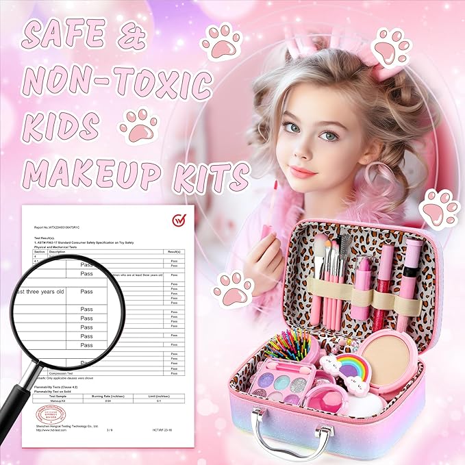 Kids Makeup Kit for Girls Toys, Kids Makeup Sets for Girls 5-8, Washable Real Makeup Kits for Little Girl Birthday Gifts Toys for 3 4 5 6 7 8 9 10 11 12 Year Old Girls