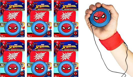JA-RU Marvel Spiderman Sports Wrist Bounce Back Balls (1 Unit) Super Heroes Wristband Return Balls Toys, Durable Foam String Attached Rebound Ball, Kids & Adults, Fidget Stress Toy 6820-1