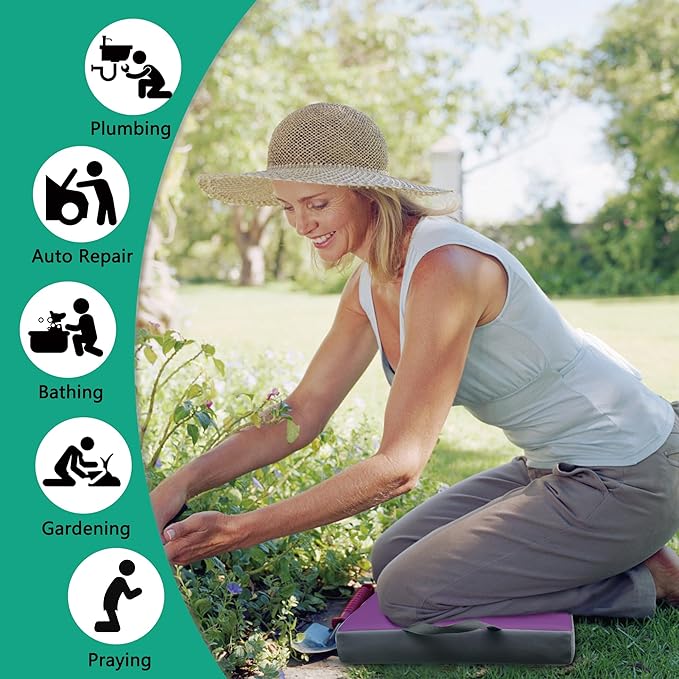 KI Store Garden Kneeling Pad Memory Form Knee Cushions for Gardening Extra Thick Knee Pad Water Resistant Prayer Pillow for Work Yoga Physical Therapy Purple