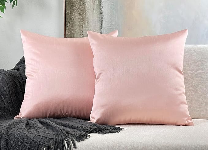 Aiking Home Collection 26x26 Inches Faux Silk Square European Shams, Zipper Closure, Rose Pink (Set of 2)