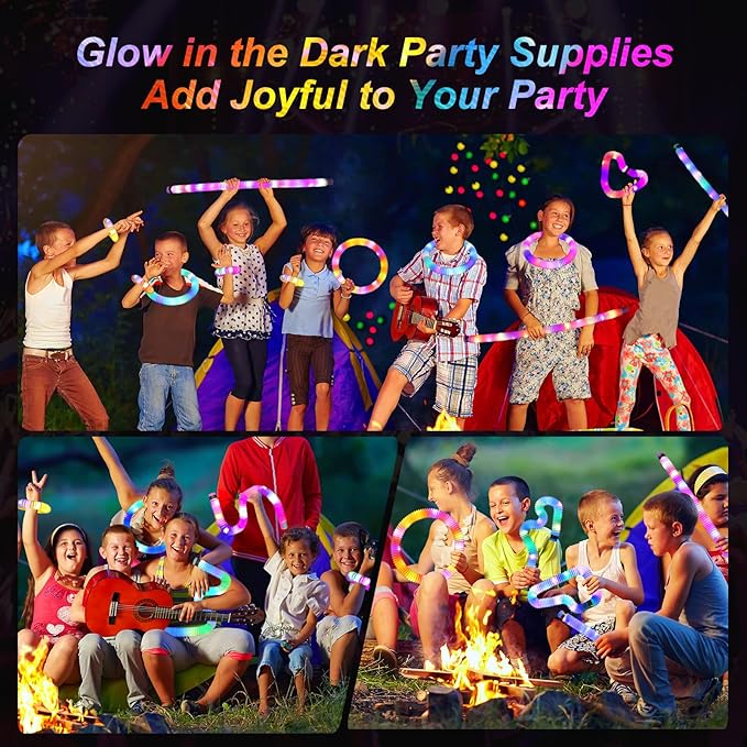 Light Up Glow Sticks Fidget Pop Tubes, 24 Pack Glow in The Dark Party Supplies Toddler Sensory Toys, Glow Stick Thanksgiving Christmas Party Favors Party Pack Gifts for Kids